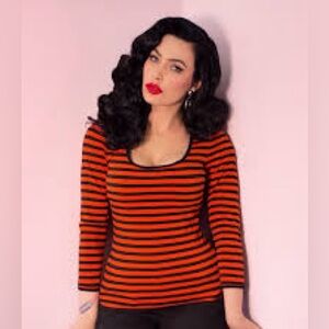 Vixen by Micheline Pitt Striped Orange Troublemaker EUC